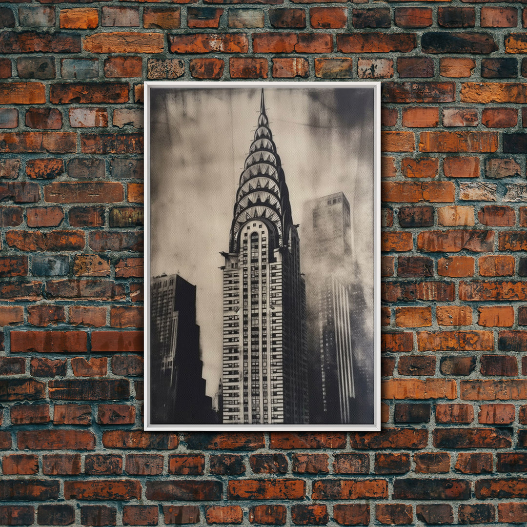 Chrysler Building Painting Framed Canvas Print, NYC Art, Art Deco Wall Decor, New York City Historic Art