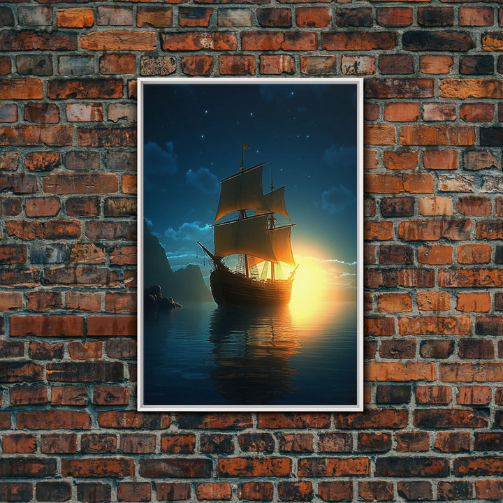 Gothic Pirate Ghost Ship, Framed Canvas Print, Fantasy Wall Art, Wall Decor, Pirate Wal Art, Gift For Him, Kid's Room Art