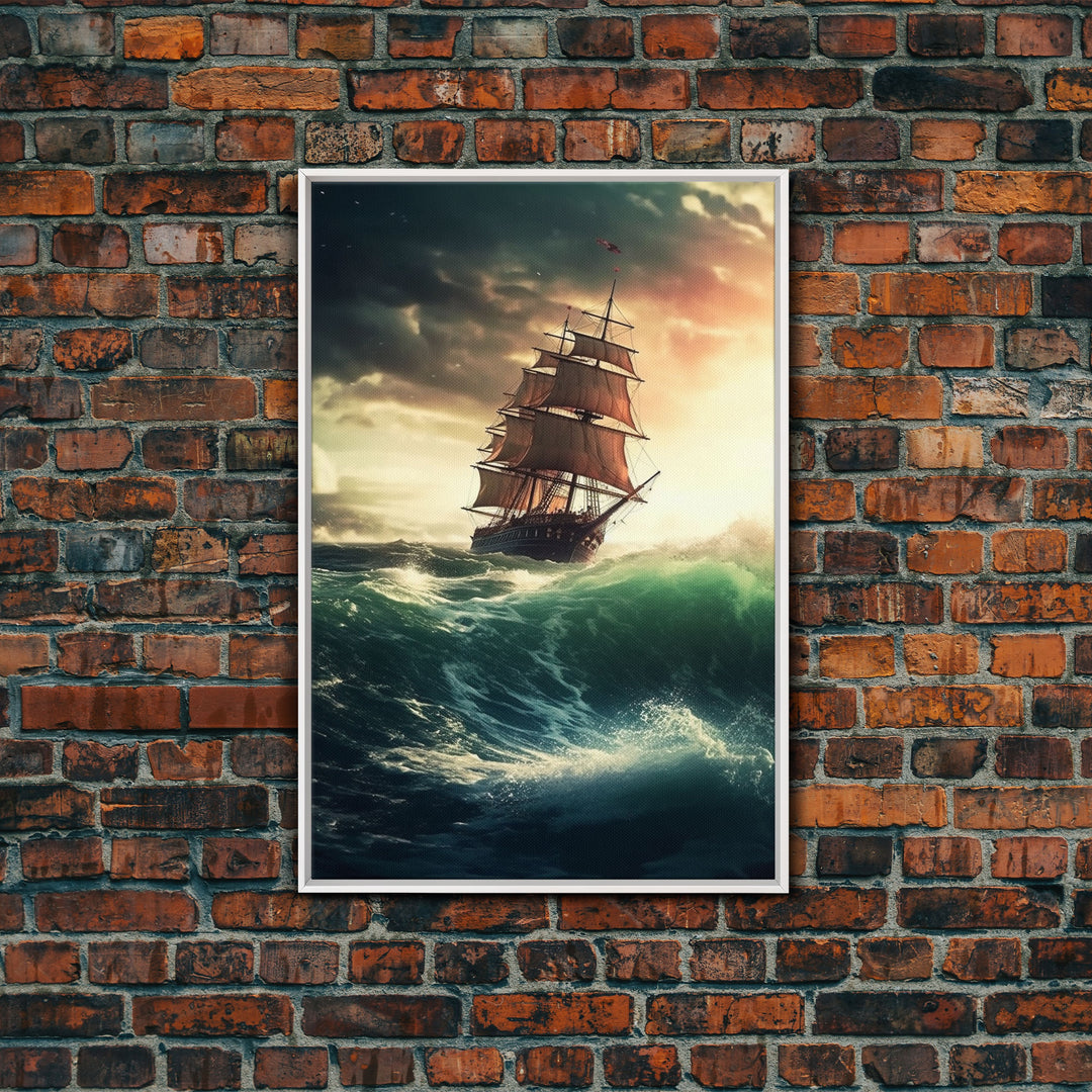 Haunted Pirate Ghost Ship On Rough Seas, Framed Canvas Print, Fantasy Wall Art, Wall Decor, Pirate Wal Art, Gift For Him, Kid's Room