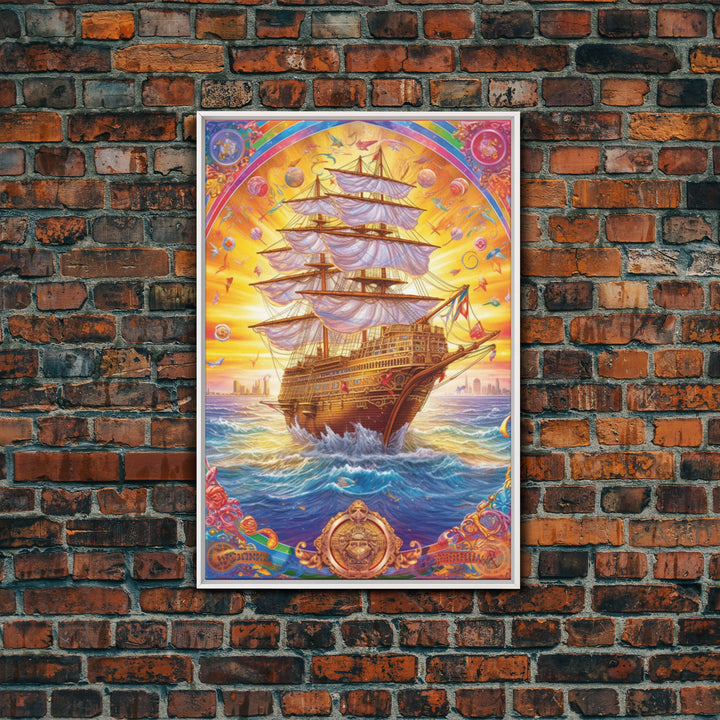 Filigree Pirate Ship Plaque Art, Framed Canvas Print, Fantasy Wall Art, Wall Decor, Pirate Wal Art, Gift For Him, Kid's Room