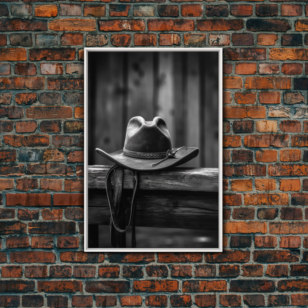 Cowboy Hat Print, Western Wall Art, Black And White, Minimalist Art, Wall Decor, Canvas Art, Wall Art, Framed Canvas Wall Decor