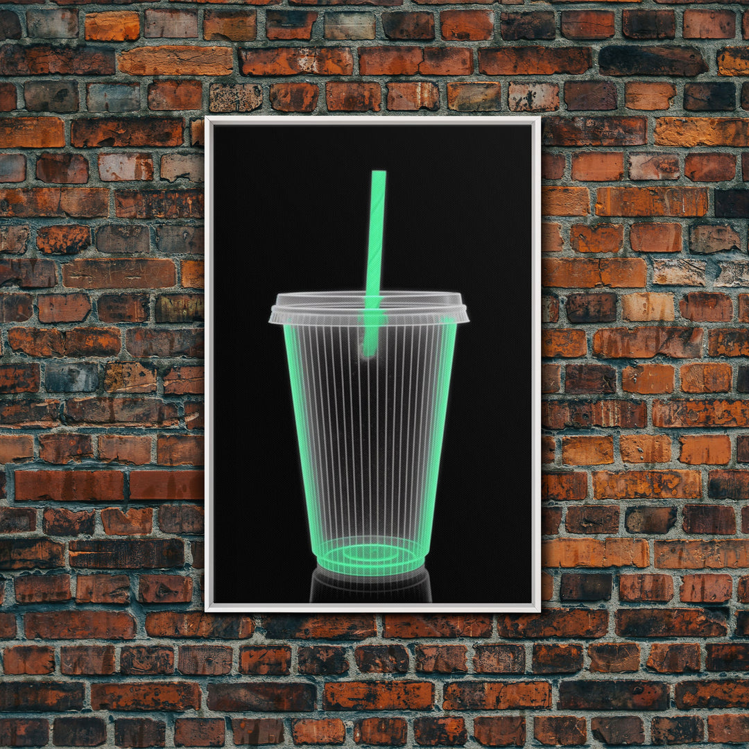 Disposable Plastic Cup Wall Art, Green Cup, Kitchen Wall Art, Minimalist Print, Wall Decor, Canvas Print, Wall Art, Framed Canvas