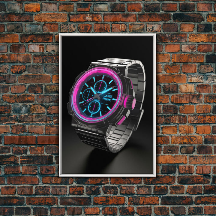 Wrist Watch Wall Decor, Retro Watch Wall Art, Pink, Teal, Minimalist Print, Wall Decor, Canvas Print, Wall Art, Framed Canvas