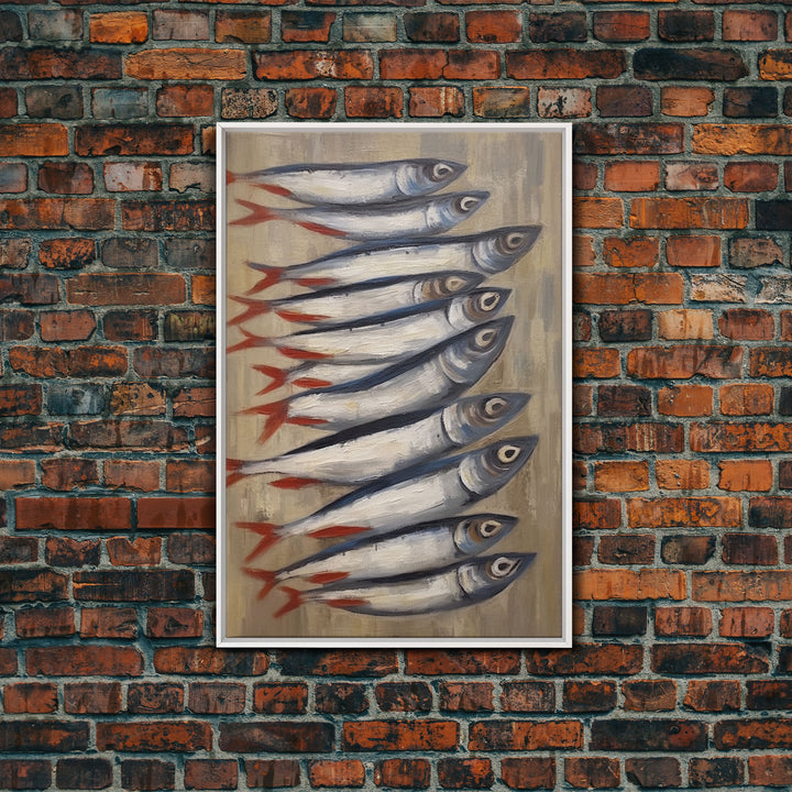 Fish Wall Art, Sardines Painting, Food Wall Decor, Kitchen Wall Art, Minimalist Wall Art, Wall Decor, Canvas Print, Wall Art, Framed Canvas