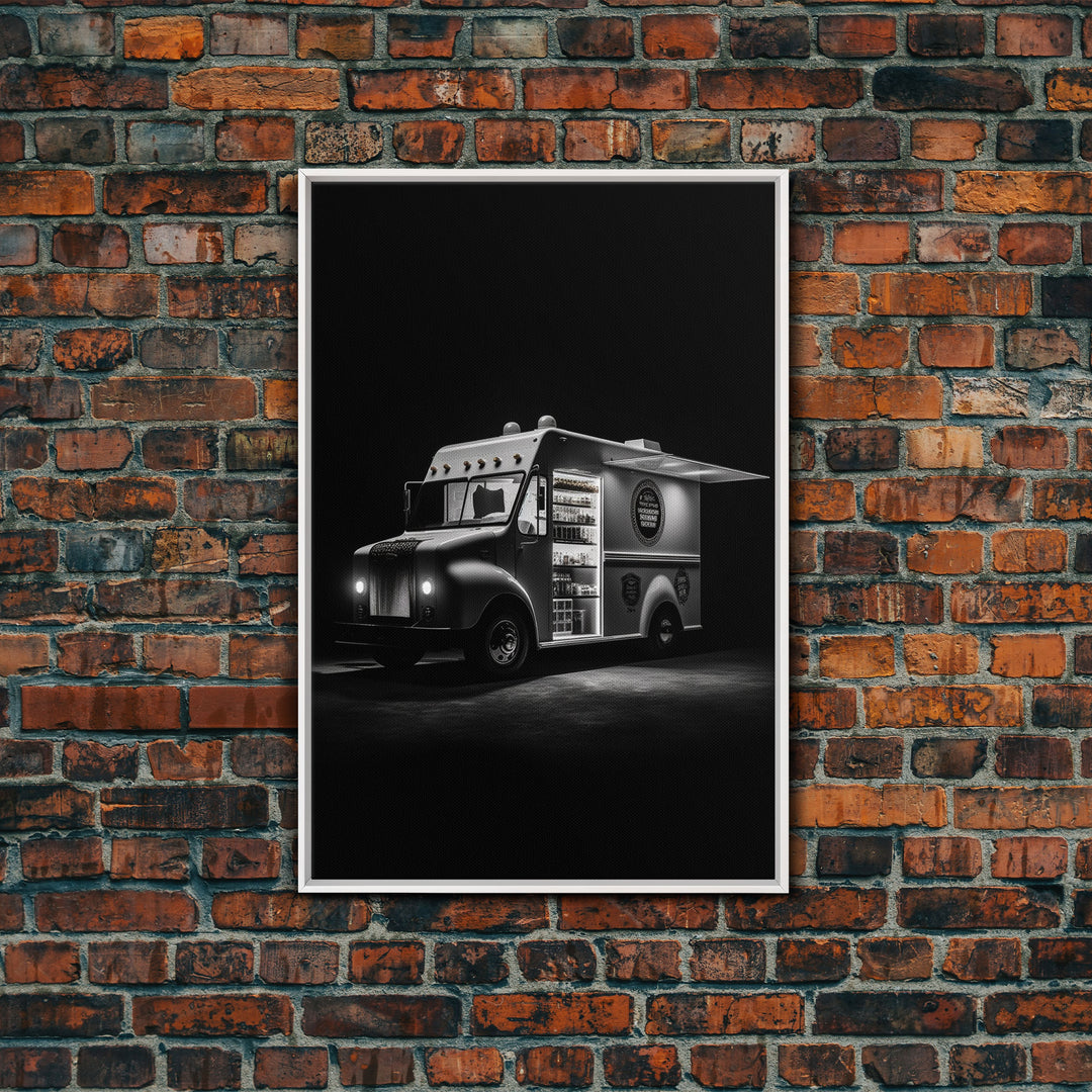 Food Truck Wall Art, Truck Wall Decor, Food Art, Black And White Art, Minimalist Print, Wall Decor, Canvas Print, Wall Art, Framed Canvas