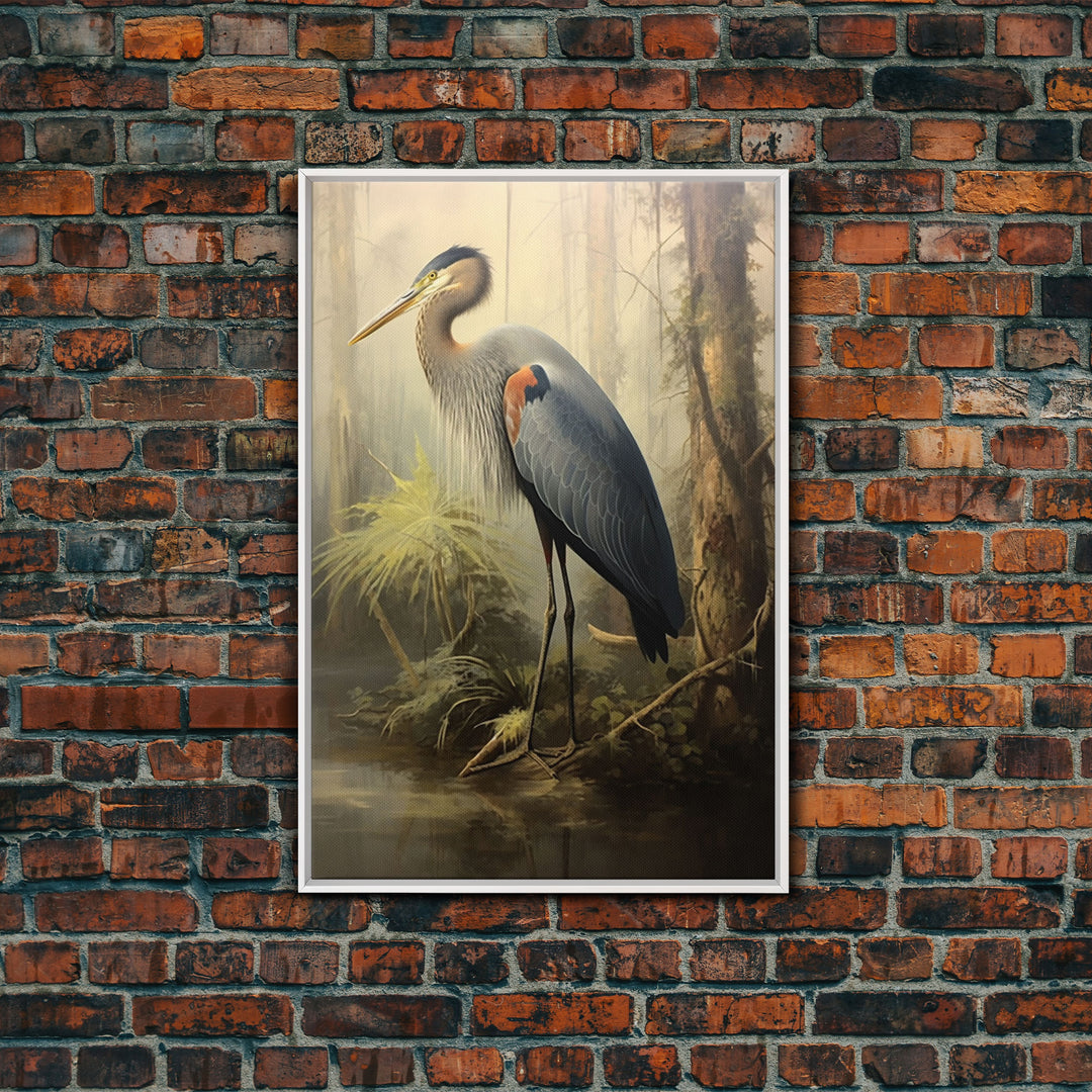 Bird Wall Art, Heron Art Print, Heron In Pond, Nature Wall Decor, Modern Print, Wall Decor, Canvas Print, Wall Art, Framed Canvas