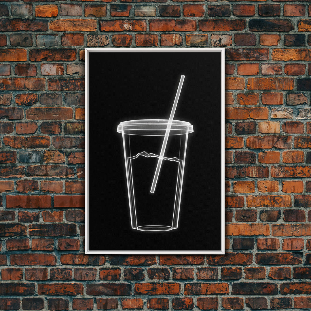 Disposable Plastic Cup Wall Art, Kitchen Wall Art, Cup With Straw, Minimalist Print, Wall Decor, Canvas Print, Wall Art, Framed Canvas