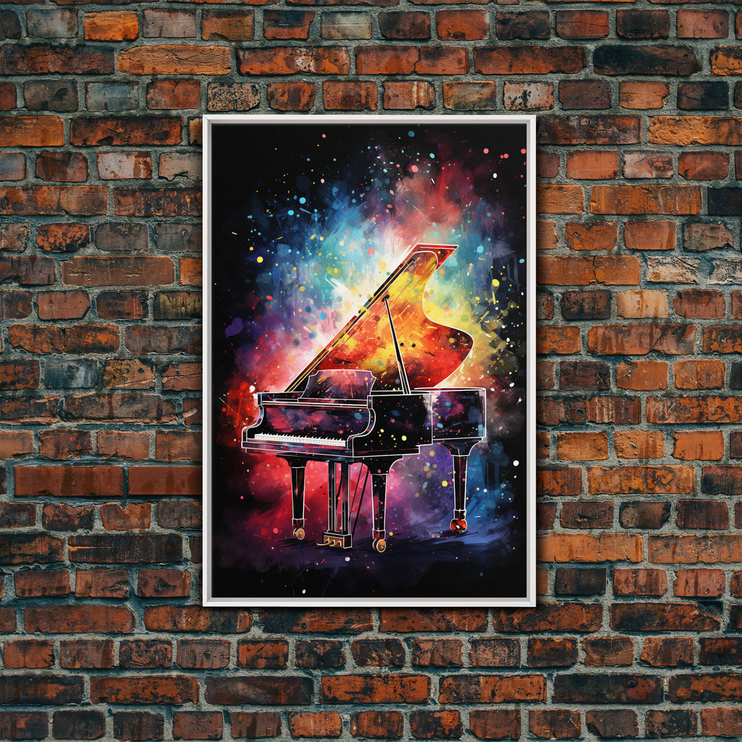 Galaxy Themed Grand Piano Wall Art, Musical Instrument Print, Studio Art, Framed Canvas Print, Piano Art, Baby Grand Piano