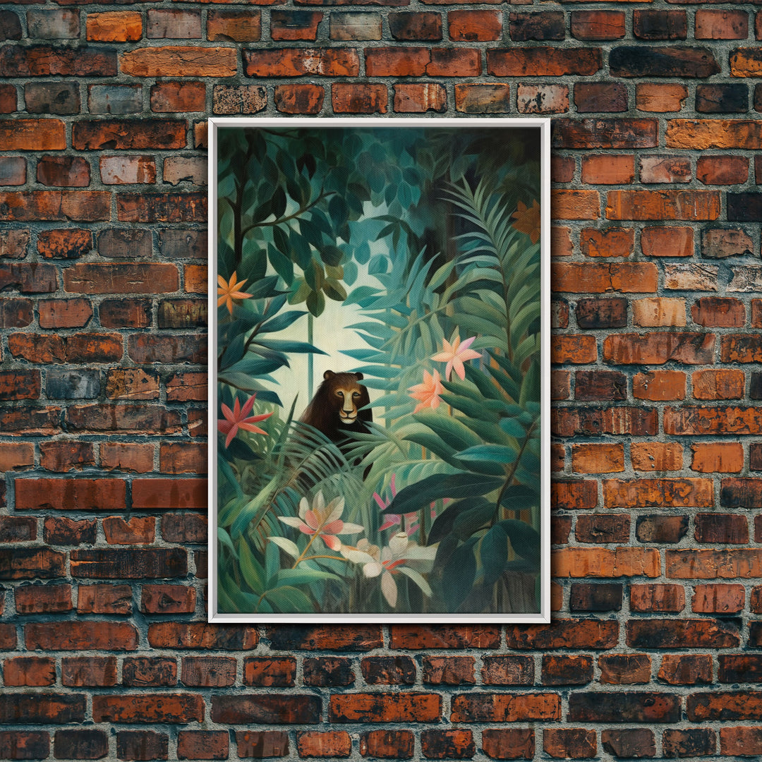 Tropical Botanical Wall Art, Framed Canvas Print or Poster Art, Maximalist Art, Jungle Print, Africa Art, Emerald Green Living Room Decor