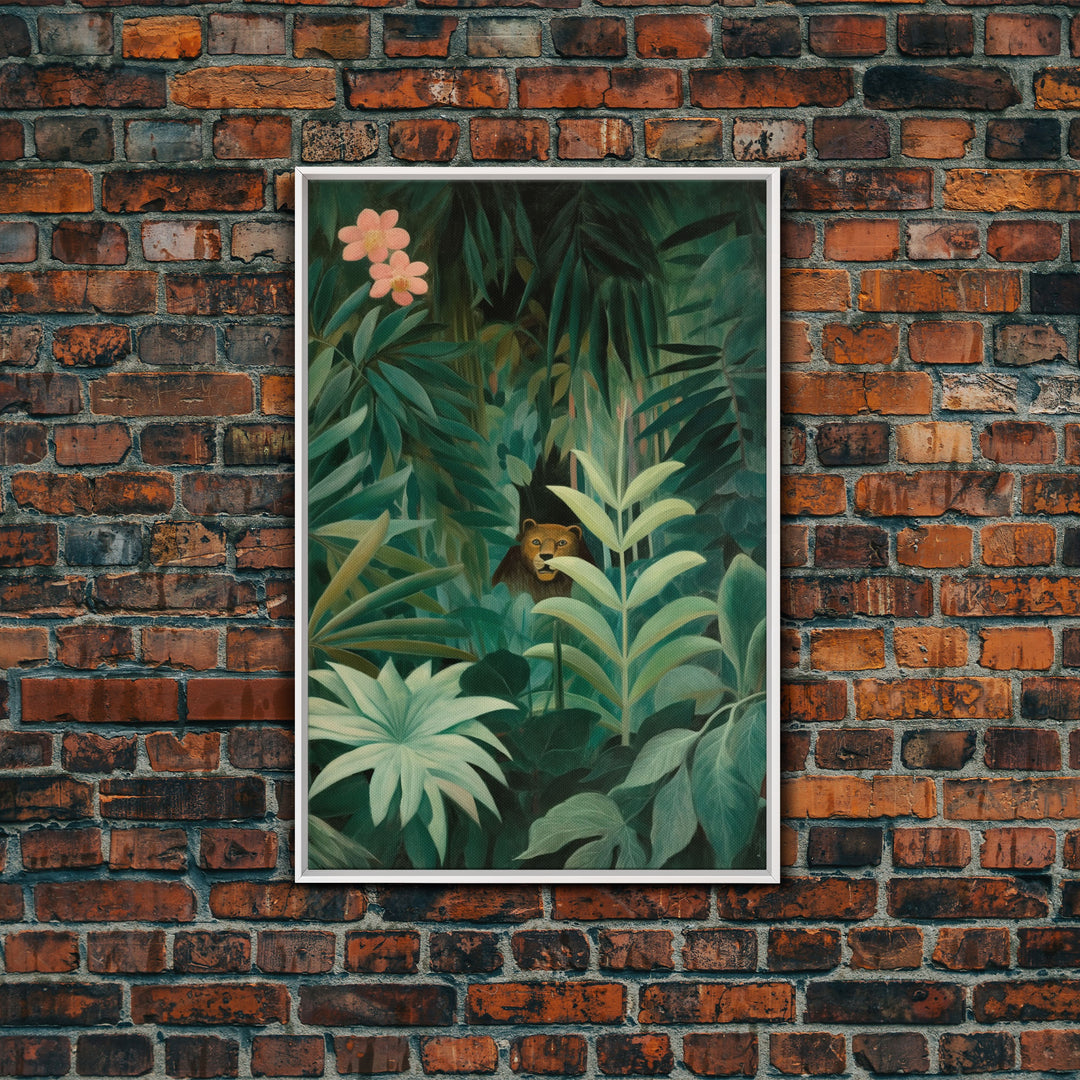 Tropical Botanical Wall Art, Framed Canvas Print or Poster Art, Maximalist Art, Jungle Print, Africa Art, Emerald Green Living Room Decor