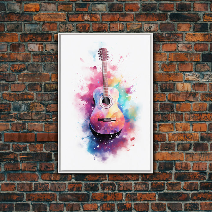 Acoustic Guitar Graffiti Art, Framed Canvas Print, Guitar Poster, Guitar Wall Art, Guitar Light, Gifts For Him, Watercolor Art, Music Art