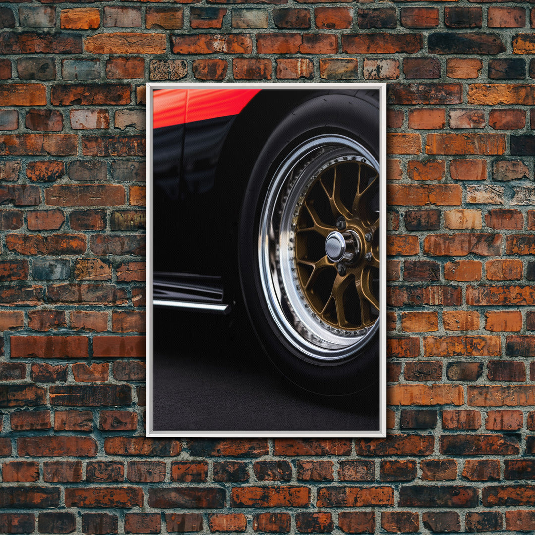 Hot Rod Muscle Car Art, Hot Rot Photography Print, Framed Canvas or Poster, Close Up Shot Of Rims, Orange Hot Rod, Gift For Him