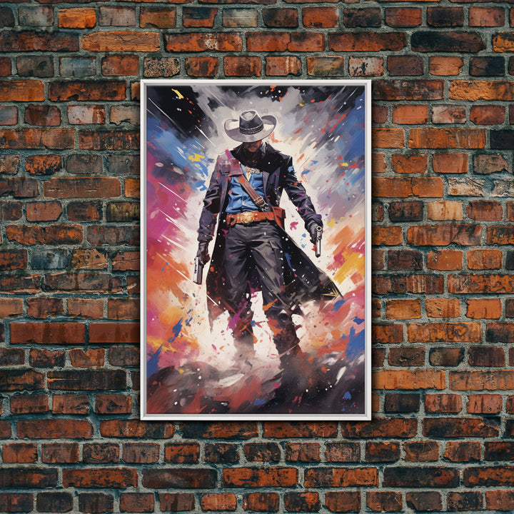 Cosmic Cyberpunk Cowboy Graffiti Art, Framed Canvas Print #4954