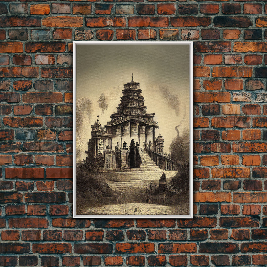 Incan Temple diagram art, canvas print, unique Mayan or Incan style temple diagram wall art, 1800s inca style wall art