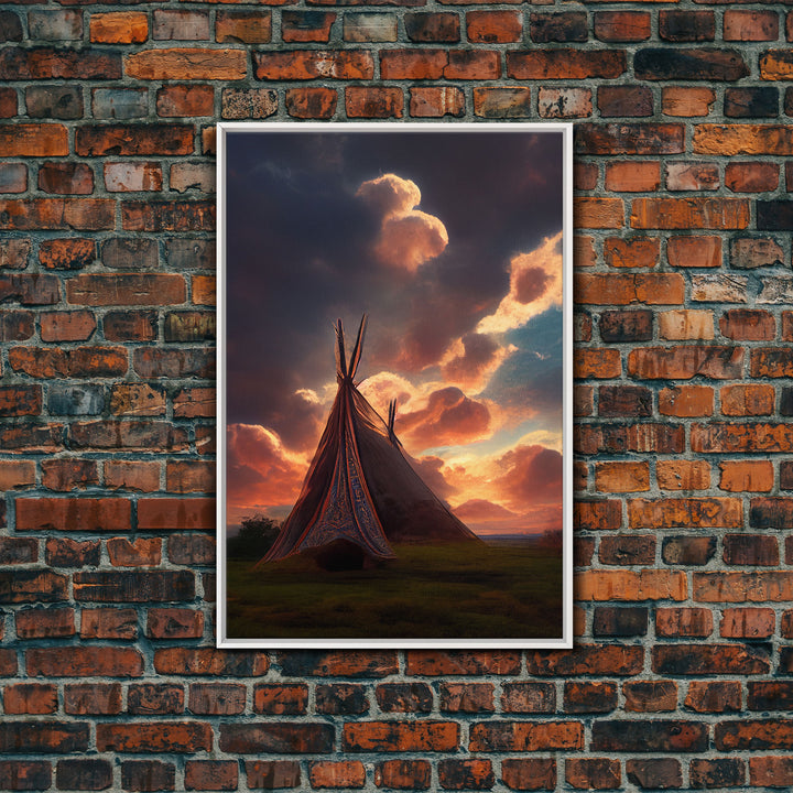 Native American Tipi Wall Art, Canvas Print, Early American Style Wall Decor