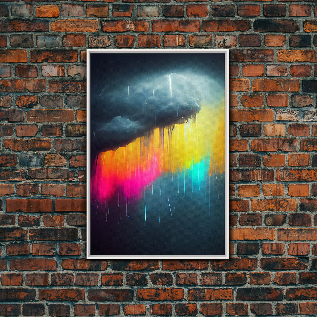 Rainbow In A Rain Cloud, Abstract Art Canvas Print, Lightning, Rain, Stormy Rainbow, Cool Wall Art, Colorful Wall Decor, Neon Rain Cloud