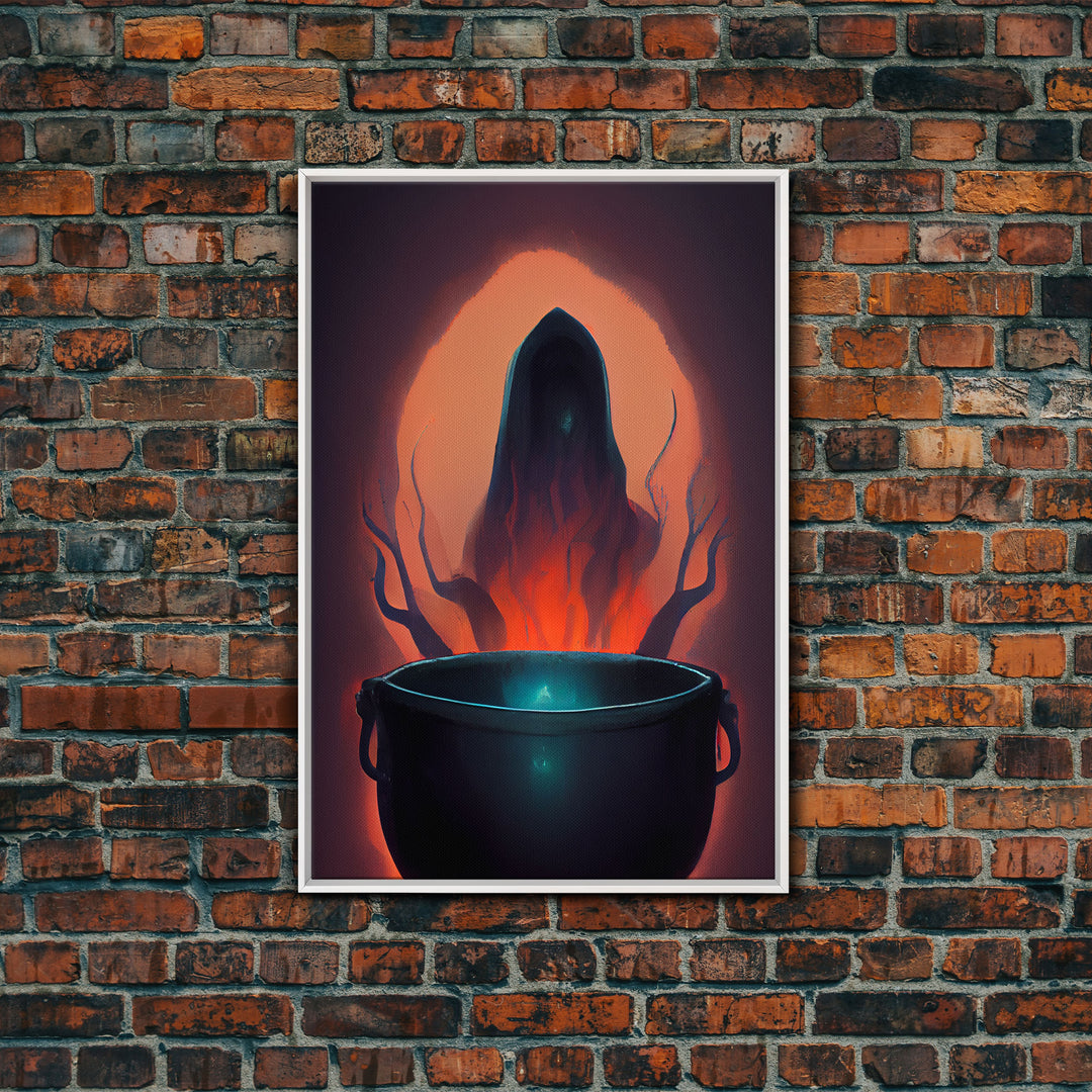 Spooky Witch's Cauldron Canvas Print, Halloween wall art, spooky home decor, creepy Halloween art, Cursed art