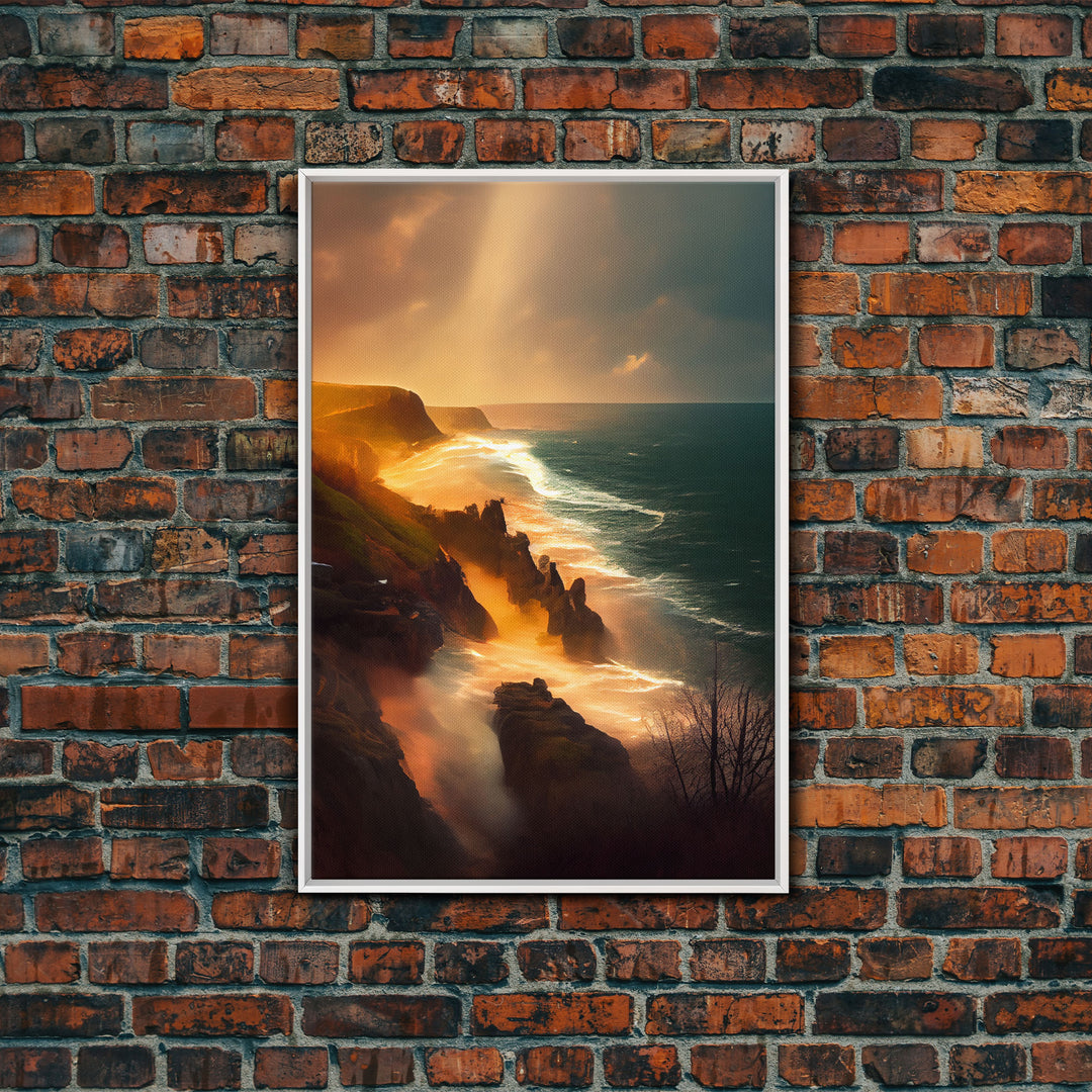 Cliffs of Scotland wall art, watercolor, canvas print, landscape wall art