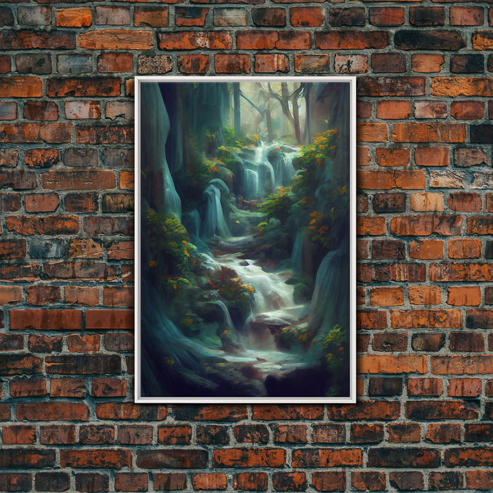 Waterfall painting canvas print, fantasy wall art, watercolor print, high fantasy, nature landscape wall art for living room