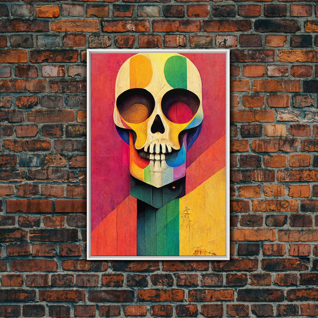 Cool Skull art, canvas print, sugar skull wall decor, skeleton face painting, abstract art deco style Halloween art