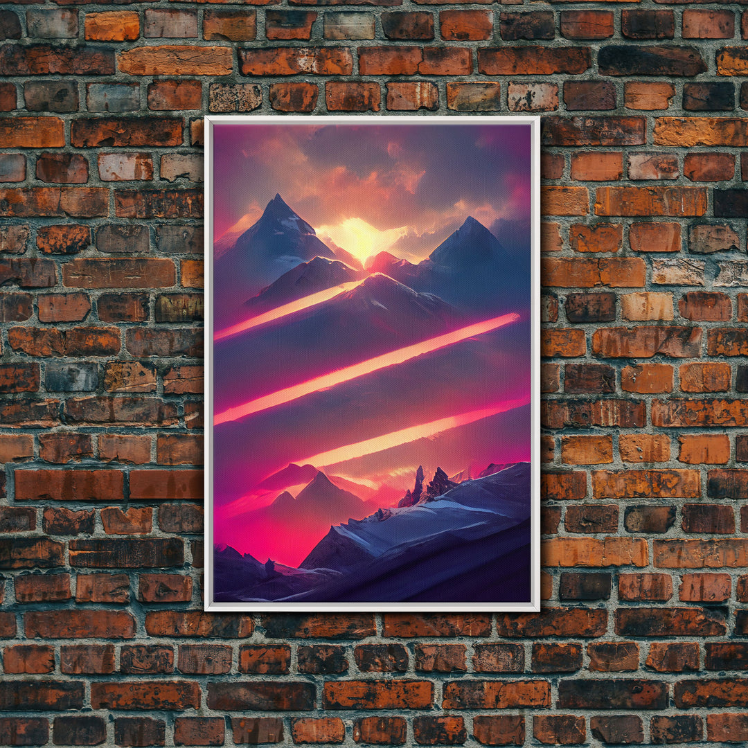 Vaporwave Mountain Landscape Canvas Print, Synthwave Landscape Art, Beautiful sunset in the mountains wall art, cool wall art