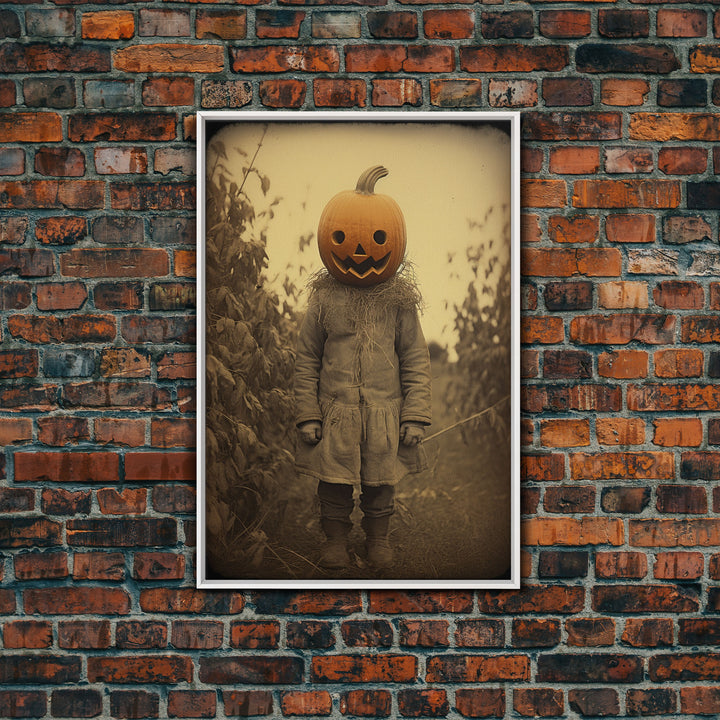 The Jack O' Lantern, Cursed Halloween Art, Spooky Decor, Creepy Wall Art, Framed Canvas Print, Jumpscare Halloween Art