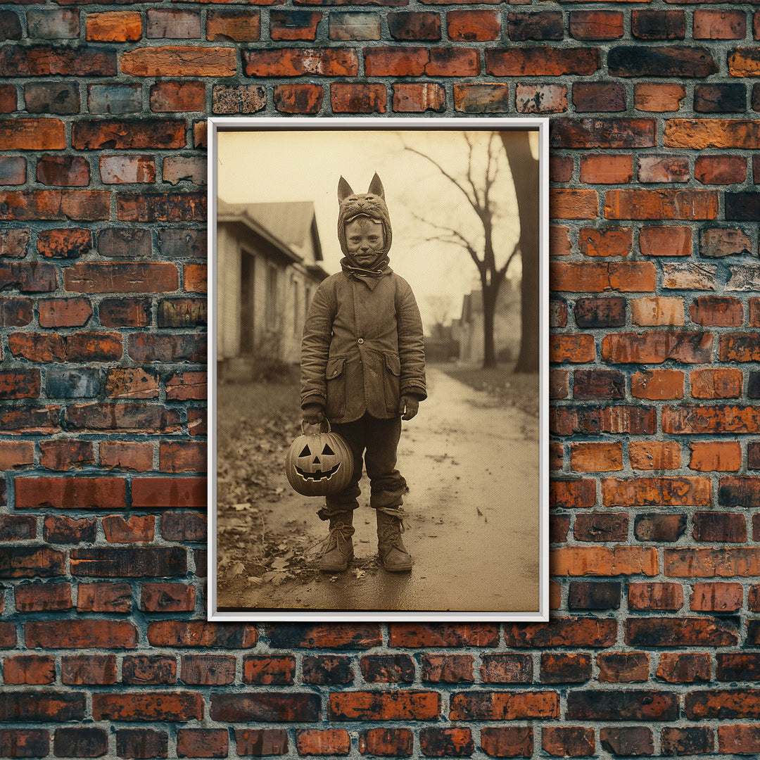 Trick Or Treater, Cool Halloween Art, Framed Canvas Print, Photography Print, Halloween Canvas Art, 1800s Halloween Art