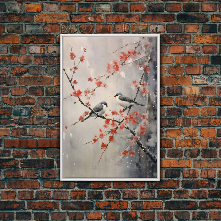 Cherry Blossom Tree, Japanese Wall Print, Bird Wall Art,  Asian Art, Canvas Print, Wall Art, Vertical Print, Country Home Decor, Office Art