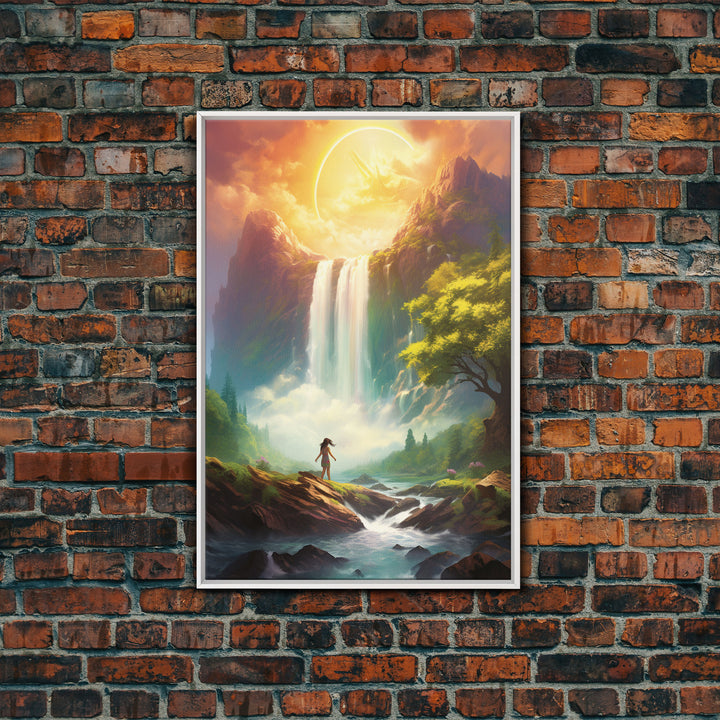 Surreal Art Prin, River Art, Waterfalls Wall Art, Landscape Print, Canvas Print, Wall Art, Vertical Art, Moving Gift, Game Room Decor