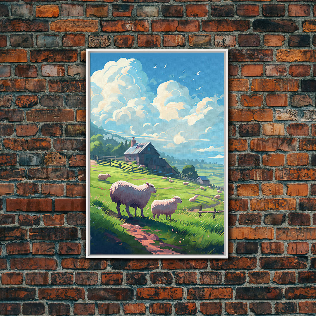 Sheep Wall Art, Animal Wall Art, Farm Print, Barn Decor, Canvas Print, Wall Art, Vertical Art, Farmhouse Wall Decor, Summer Wall Print