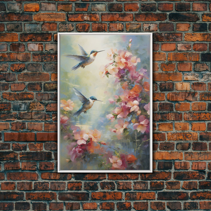 Hummingbirds Wall Art, Flowers Wall Print, Spring Art, Canvas Print, Wall Art, Vertical Art, Botanical Art Print, Gift For Women, Home Decor