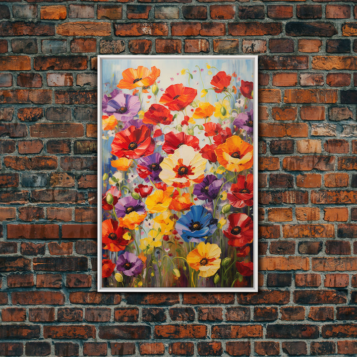 Wildflower Meadow, Poppies Print, Flower Art Print, Canvas Print, Wall Art, Vertical Art, Gifts For Grandma, Tiny House Decor, Wall Hanging