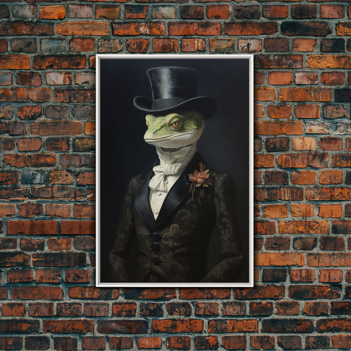 Dark Academia Victorian Gothic Gecko Art, Framed Canvas Print or Canvas, Halloween Art, Spooky Decor, Halloween Decoration, Witch Familiar