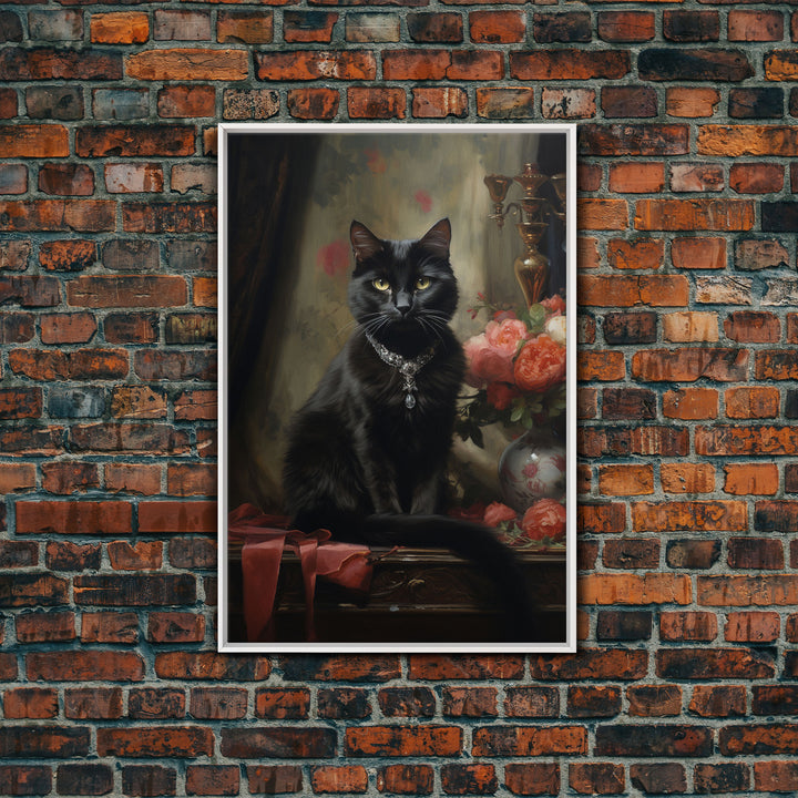 The Witch's Familiar, Black Cat Art, Halloween Retro Canvas / Canvas Print, Goth Wall Art, Goth Portrait Art, Goth Art 5x7