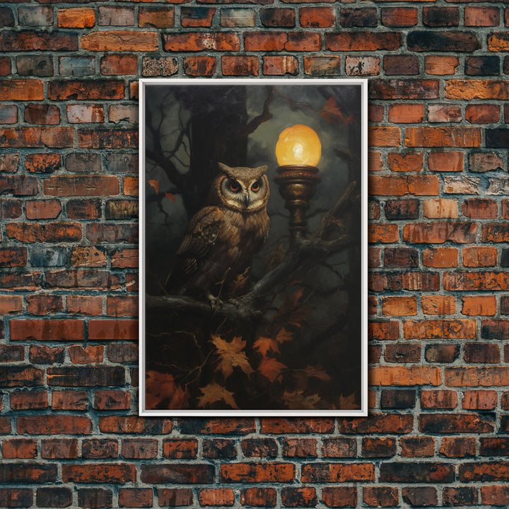 Owl Halloween Decor, Victorian Owl Painting Canvas Print, Dark Arts, Dark Academia, Owl Prints, Animal Prints, Halloween Wall Art