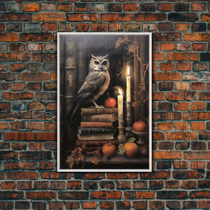 Halloween Owl Print, The Witch's Familiar, Framed Canvas Print, Halloween Decor, Halloween Canvas Art, Victorian Owl Oil Painting