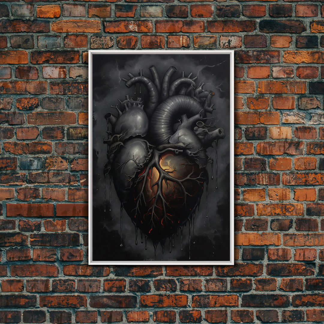 The Dark Heart, Macabre Decor, Halloween Poster Art / Framed Canvas Print, Goth Decor, Goth Art, Black Heart