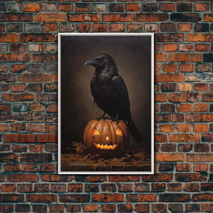 The Raven, Halloween Canvas Print / Framed Canvas, Victorian Gothic Oil Painting Print, Crow Decor, Macabre Horror Prints