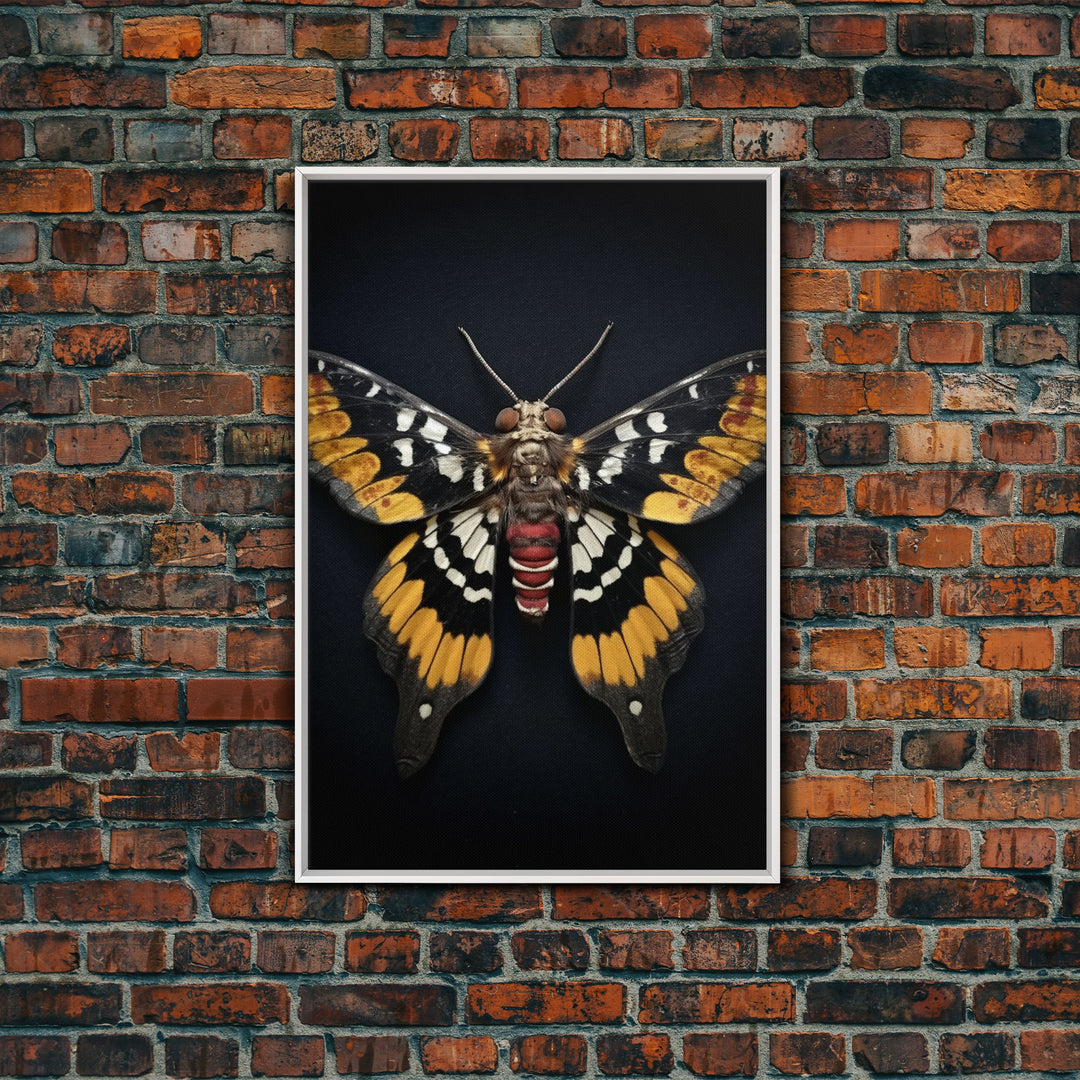 Framed Death Head Moth Canvas Print, Acherontia, Taxidermy Art, Dried Butterfly Print, Bug Wall Art Hanging Decor, Goth Art, Halloween Art