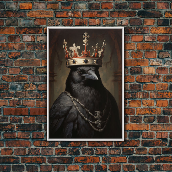 King Raven Print, Vintage Canvas, Art Canvas Print, Dark Academia, Gothic Victorian Crow, Cool Halloween Decorations, Framed Canvas Print