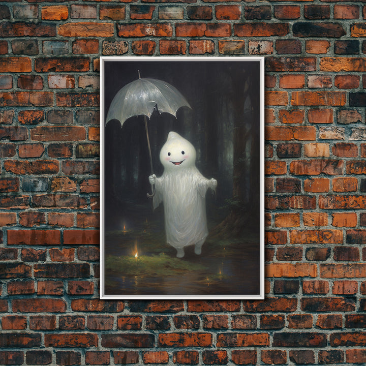 The Playground Ghost, Funny Halloween, Vintage Halloween Canvas, Framed Canvas Print, Cute Wall Art, Ghost On A Swing, Macabre Goth Art