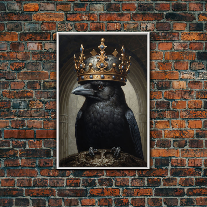 King Of The Ravens, Dark Academia, Gothic Decor, Witch's Familiar, Framed Canvas Print or Canvas, Crow Portrait, Halloween Decor Art