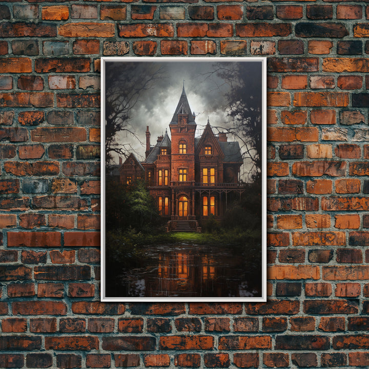 The Haunted House, Framed Canvas Art, Painting Of Haunted Victorian Mansion, Dark Academia, Halloween Decorations, Halloween Art