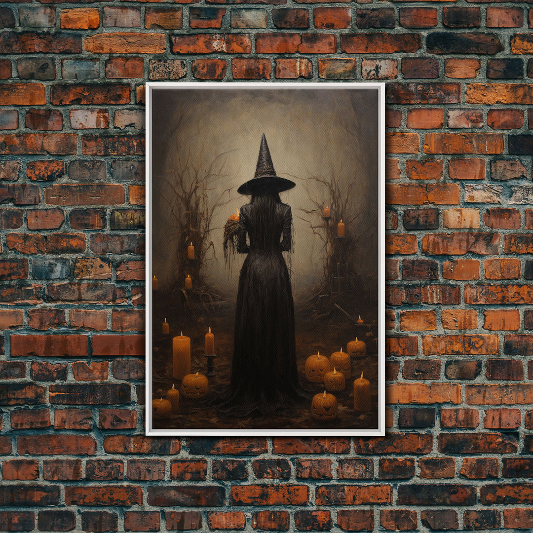 Vintage Halloween Witch Art, Halloween Canvas Printed / Framed Canvas, Witchy Decor, Witchcraft, Dark Academia Macabre Goth Art