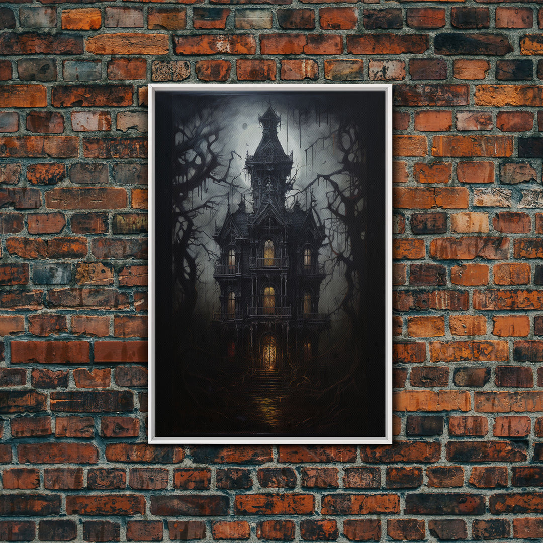 The Haunted House, Framed Canvas Art, Painting Of Haunted Victorian Mansion, Dark Academia, Halloween Decorations, Halloween Art