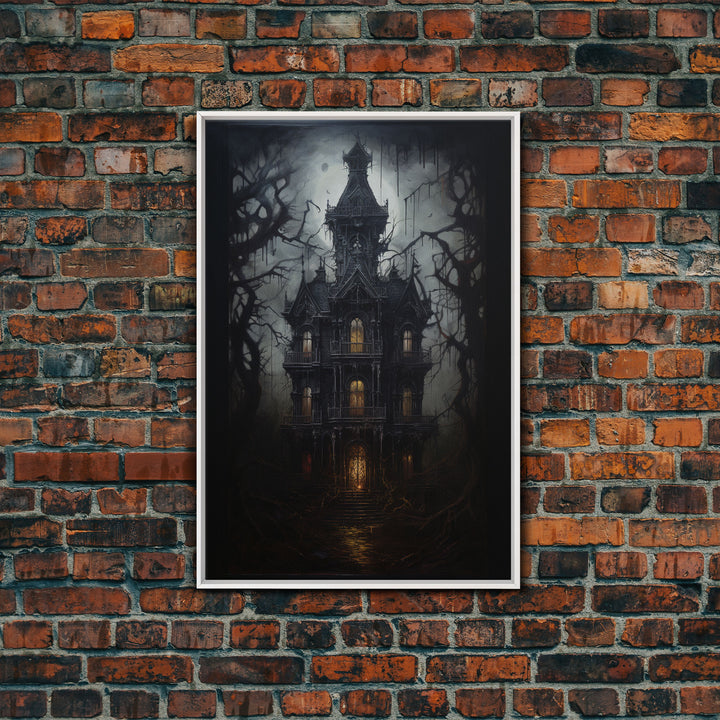 The Haunted House, Framed Canvas Art, Painting Of Haunted Victorian Mansion, Dark Academia, Halloween Decorations, Halloween Art