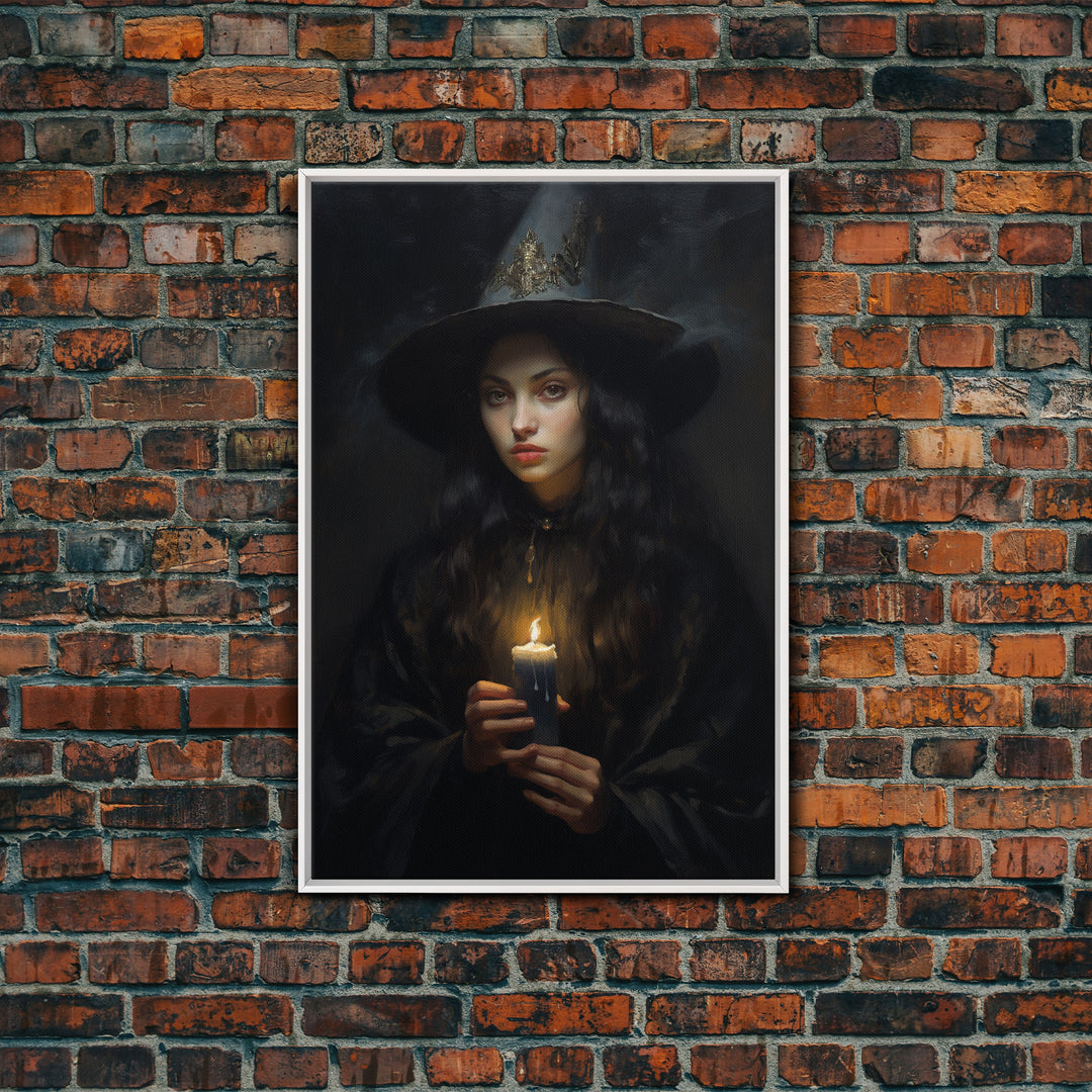 The Witch And The Candle, Gothic Victorian Art, Framed Canvas Print, Halloween Canvas, Halloween Decoration, Dark Academia Gothic Art