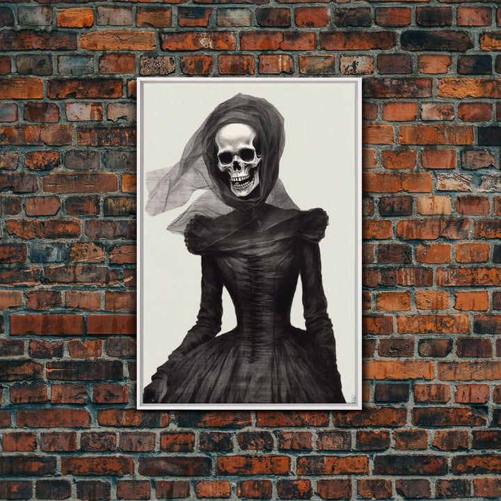 The Widow, Macabre Skeleton Painting, Halloween Canvas Print, Framed Canvas Wall Art, Horror Prints,  Dark Arts Skeleton Painting