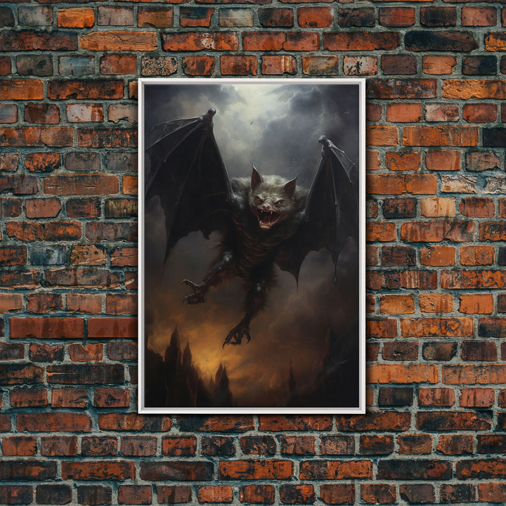 Vampire Bat In The Night, Art Canvas Print, Dark Academia, Halloween Bat Print, Halloween Decor, Monster Print, Macabre Art