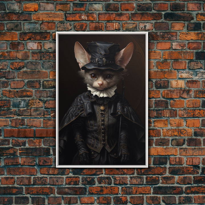 Cute Vampire Bat Painting, Vintage Canvas, Art Canvas Print, Dark Academia, Dracula, Halloween Decor, Goth Art, Victorian Bat Portrait